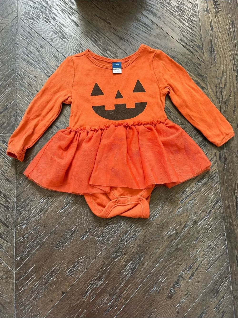 Old Navy Orange Pumpkin Tutu Halloween Bodysuit Size 6-12 Month